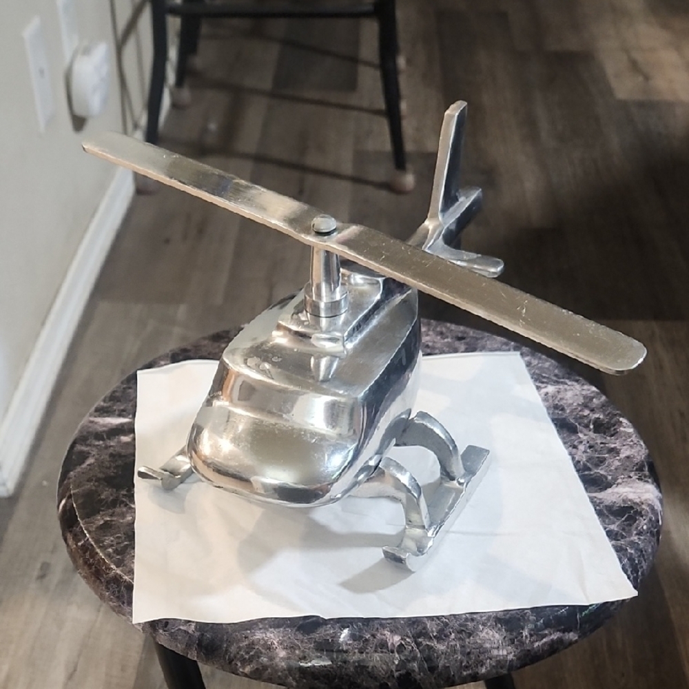 Aircraft Lovers! Cool Silver Metal Helicopter Decorative Sculpture - Home Art